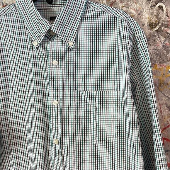 CLUB MONACO Cotton Blue White Gingham print Long Sleeve Striped Oxford Shirt S - Picture 2 of 6